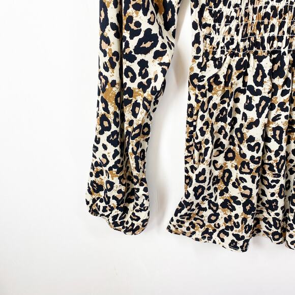 Leopard Print Blouse Maurices Womens Smocked Peplum Top SIze Medium - Picture 8 of 8